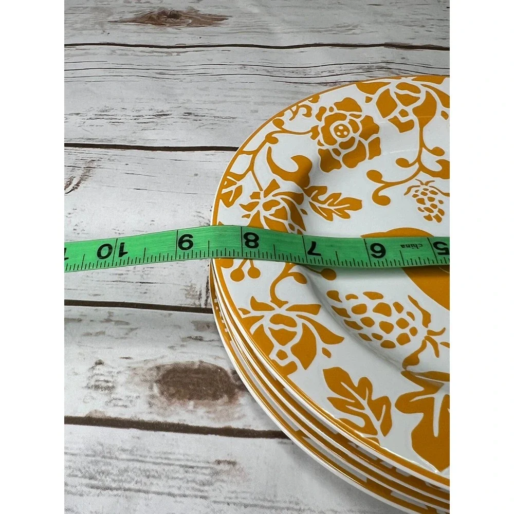 Pier 1 Salad Plates Yellow White Bird Floral Stoneware - 8.25